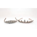 An early 20th century 'Regency style' crystal tiara, designed as a series of openwork white metal