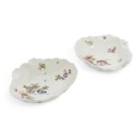 Two Meissen scalloped dishes, 19th century, decorated to the interior with Deutsche Blumen, each