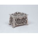 An Art Nouveau-style silver plated casket, designed as a chest raised on four square feet with