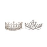 A silver plated and crystal tiara of Tudor design, centred by a pyramidal spray of variously