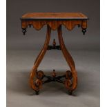 A Victorian style faux painted satinwood and ebony occasional table, 20th Century, the square top