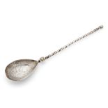 An Ottoman silver spoon, Turkey, circa 1880, with twisted stem and animals engraved to bowl,