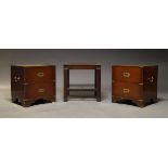 A pair of mahogany and brass mounted campaign style side cabinets, late 20th Century, one inset with