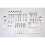 A set of six each Austrian silver plated fish knives and forks by the Berndorf Metalware Factory (