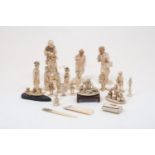 A collection of Japanese and European ivories, c.1900-1930, to include: three okimono figures of a