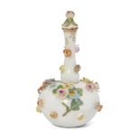 A miniature Meissen floral encrusted gourd shape bottle and stopper, 19th Century, with rose