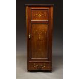 An Edwardian mahogany and marquetry inlaid hall cupboard, converted from a larger wardrobe, with