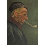 Continental School, early 20th century- Men smoking clay pipes; oil on canvas and pastel on paper,