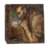 Manner of El Greco, late 17th century- Friar praying; oil on marble, 12x12cm Please refer to