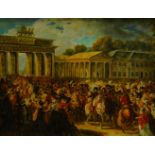 After Charles Meynier, French 1768-1832- Napoleon Entering Berlin; oil on panel, 30x40cm Please