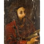 Italian Provincial School, 18th century- Portrait of a Saint, holding a sword and book; oil on