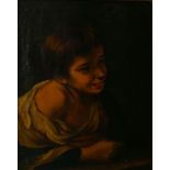 After Bartolomé Esteban Murillo, Spanish 1617-1682- A Peasant Boy leaning on a Sill; oil on