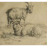 Nicolaes Pieterszoon Berchem, Dutch 1620-1683- Ram and Goat; etching, signed within the plate,