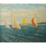 Sam Morse-Brown, British 1903-2001- Yachts off Cowes; oil on board, signed and dated 1951, bears