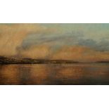 Benjamin R Warner, British b.1970- Coastal view at sunset; oil on board, signed, 39x65.5cm (ARR)