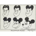 Peter Brookes CBE, British b.1943- Millennium Mickey, 1998; pen, black ink and wash, original