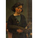 British School, 20th century- Artist holding her palette; oil on canvas, 90x60cm Please refer to