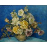 Madeline Pothecary, British, early twentieth century- Roses and Petunias; oil on canvas, signed M