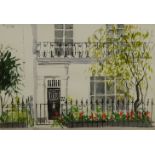 Barbara Dorf, British 1917-2018- Façade of a townhouse; watercolour, signed and dated '88, 18x25.