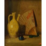 Betty McTaggart, British 1896-1986- Still Life with Yellow Jug and Fan; oil on canvas, bears label
