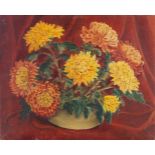 John Duguid, British 1906-1961- Chrysanthemums in a Vase; oil on canvas, bears inscription on the