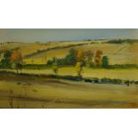 George J D Bruce, British b.1930- Wiltshire downs; oil on board, signed with initials and dated '72,
