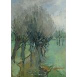 Doris Hickson, British, mid 20th century- Pollarded willows by a stream; oil on canvasm signed,