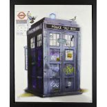 JJ Adams, British b.1978- Tardis; mixed media with diamond dust on canvas, initialled in silver