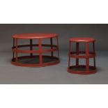 MSDS studio, a '6063' side table and stool for Good thing, the circular tops with strapwork