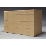 A pair of contemporary oak chests, c.2000, each with four long graduated drawers, with brushed steel