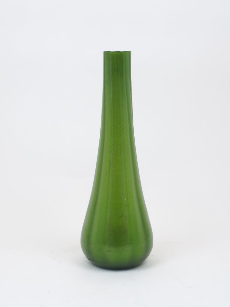 A green glass vase, second half 20th century, of tapering form, 41cm highPlease refer to