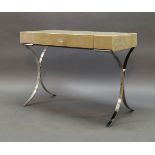 A Contemporary faux shagreen and glazed desk, the rectangular top with one frieze drawer, on