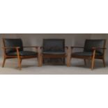 Stellar works, a set of three 'Ren' lounge chairs, or recent manufacture, manufacturer's label to