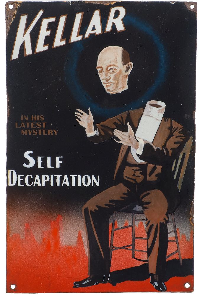 An enamel advertising sign for American magician Harry Kellar, late 19th / early 20th Century,