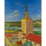 Gerhart Frankl, Austrian 1901-1965- Landschaft mit Klosterkirche, circa 1993; oil on Canvas 65.2 x