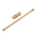 A continental gate-link bracelet, length 18.5cm; and a paste-set gilt clip (2)Please refer to