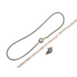 A small group of cultured pearl jewellery, comprising: a wirework flexible necklace, the clasp