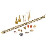 A group of jewellery, including: a large silver-gilt curb-link bracelet, 92.5g; a garnet and