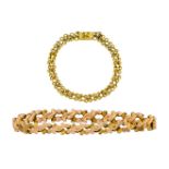 Two bracelets, comprising: a late 19th century gold scroll link expanding bracelet, mechanism