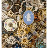 A large quantity of miscellaneous costume jewellery and other items, including: a gilt mounted