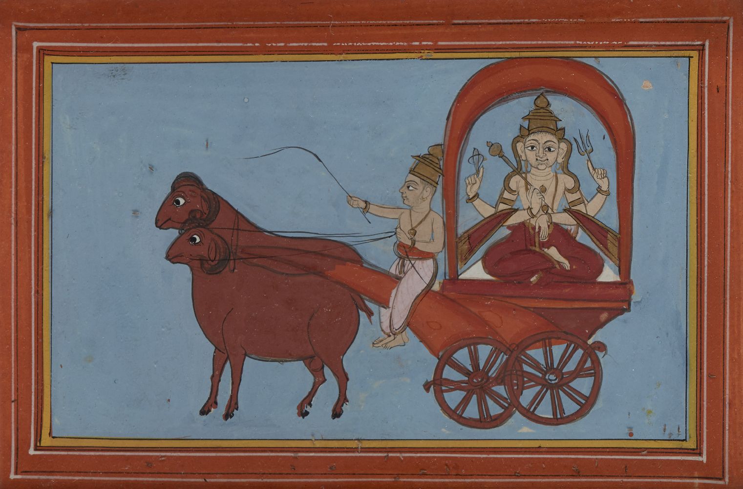 Two small Hindu illustrations of a statue of Shiva being driven in a chariot, Rajasthan. early - Image 3 of 3
