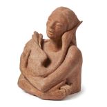 Premalya Singh (Indian, 1929-2017), Girl with a Waterbird I, terracotta sculpture, 30.5cm. high