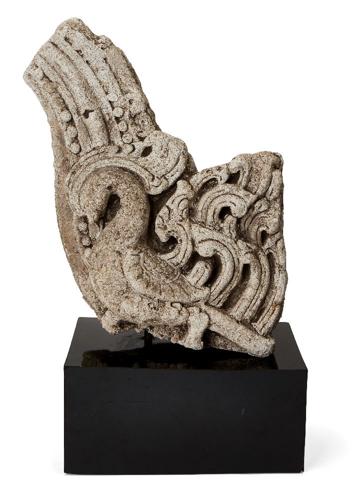 A carved stone fragment with bird, possibly Sri Lanka or Java, 10th century or later, formerly the