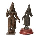 A bronze statue of Vishnu, South India, 19th century, standing on a round lotus base over a