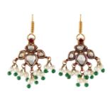 A pair of ruby, emerald and diamond set gold earrings by repute formerly in the collection of