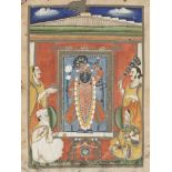 Srinathji with Nanda and Jasoda, Nathdwara, 19th century, opaque pigments on paper, 33 x 25.6cm