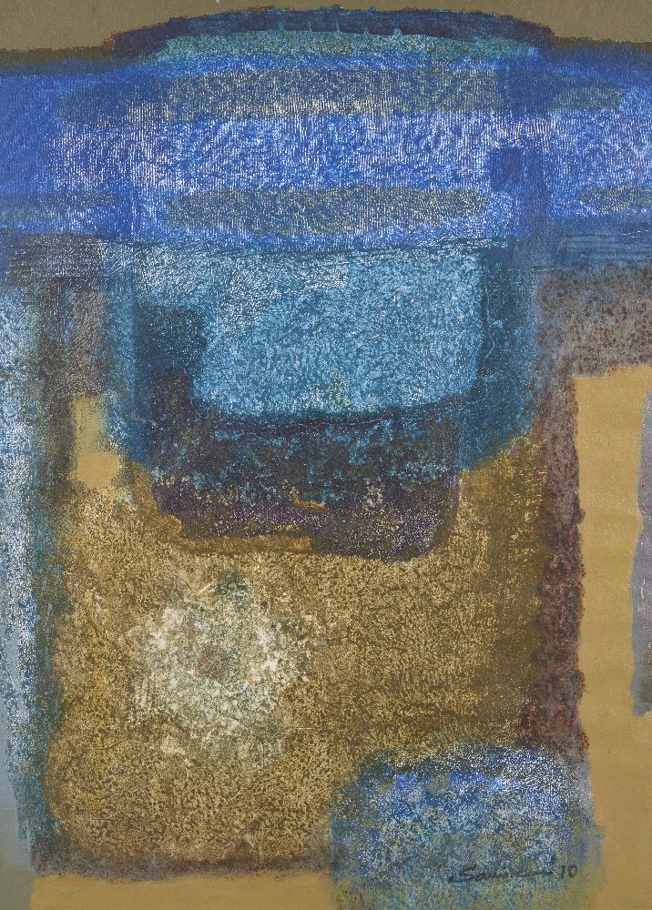 Samiran Chowdhury, Indian, (b. 1963), Untitled, Blue abstract, acrylic on paper, glazed and