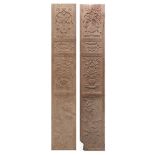A pair of Mughal carved red sandstone panels, North India, 17th century, of rectangular form, carved