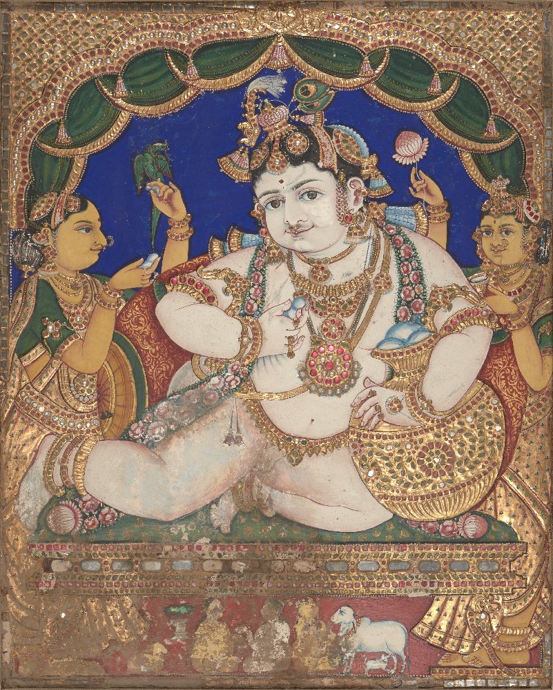 An icon of the child Krishna, Tanjore, South India, late 19th-early 20th century, opaque pigments, - Image 3 of 3