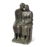 Premalya Singh (Indian, 1929-2017), The Couple, 2005, bronze on teakwood base, 40cm. high x 22cm